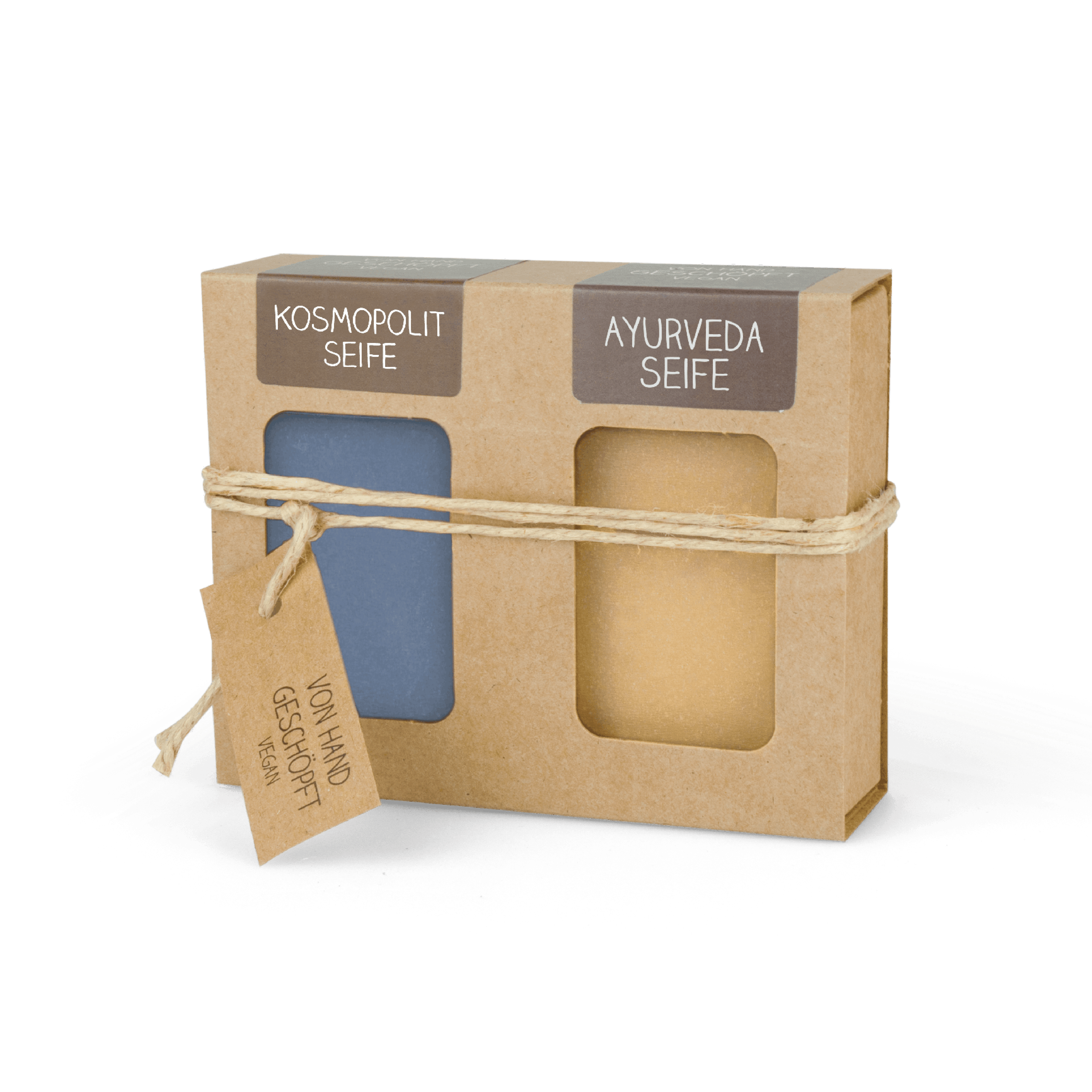 0526 Geschenkkarton mit 2 Seifen (2 x 100g: Kosmopolit & Ayurveda)