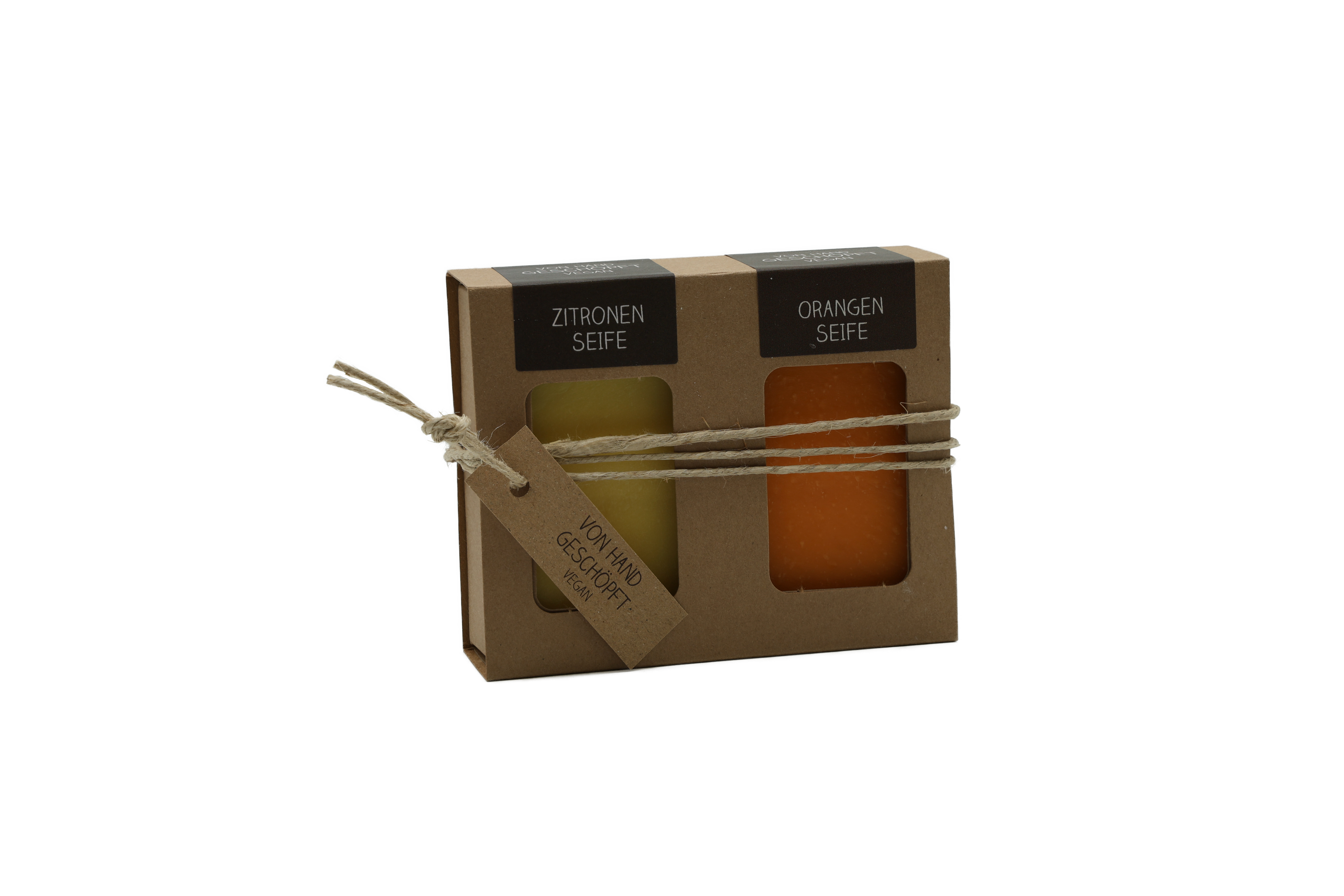 Geschenkkarton mit 2 Seifen (2 x 100g: Zitrone, Orange)