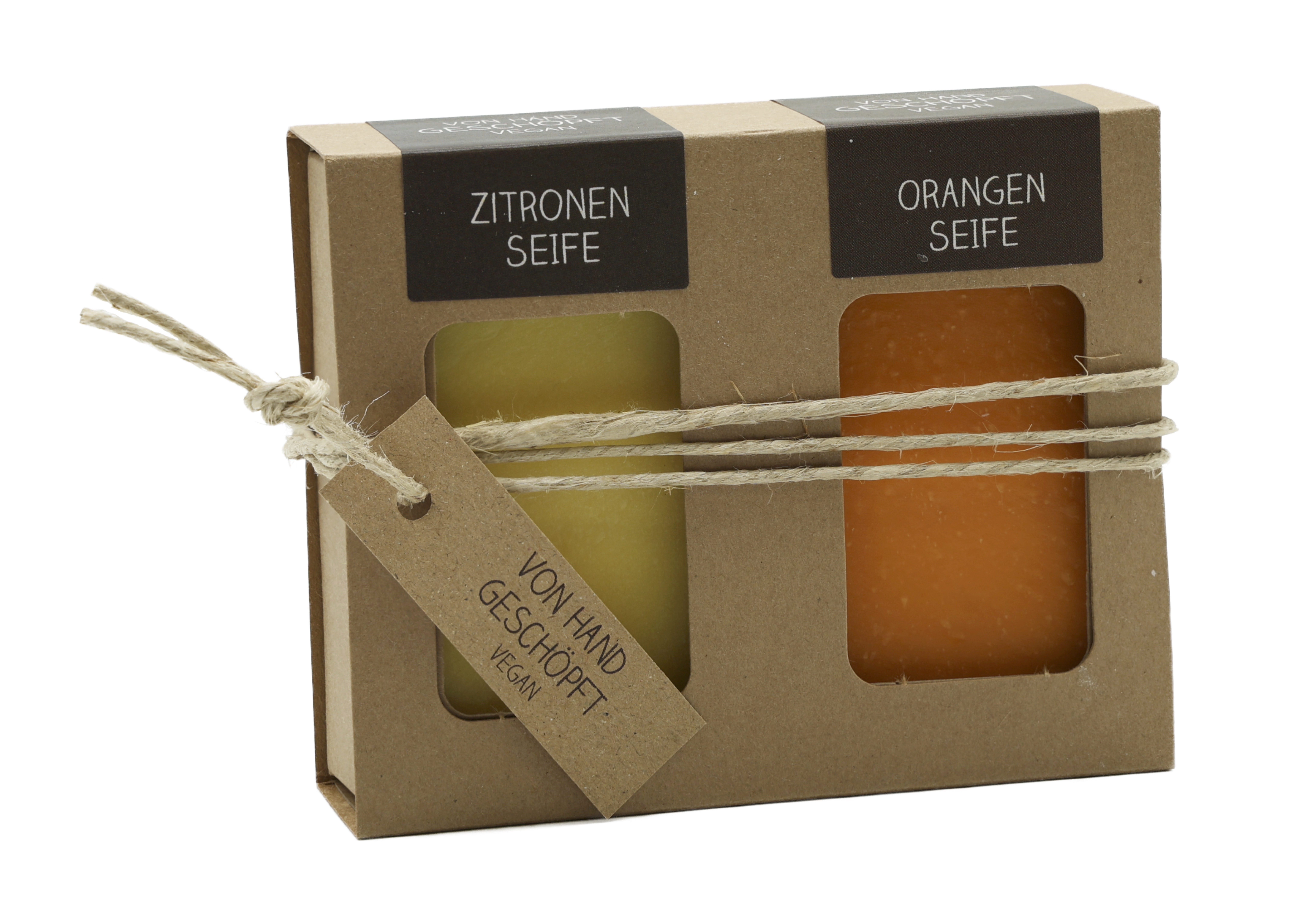 Geschenkkarton mit 2 Seifen (2 x 100g: Zitrone, Orange)