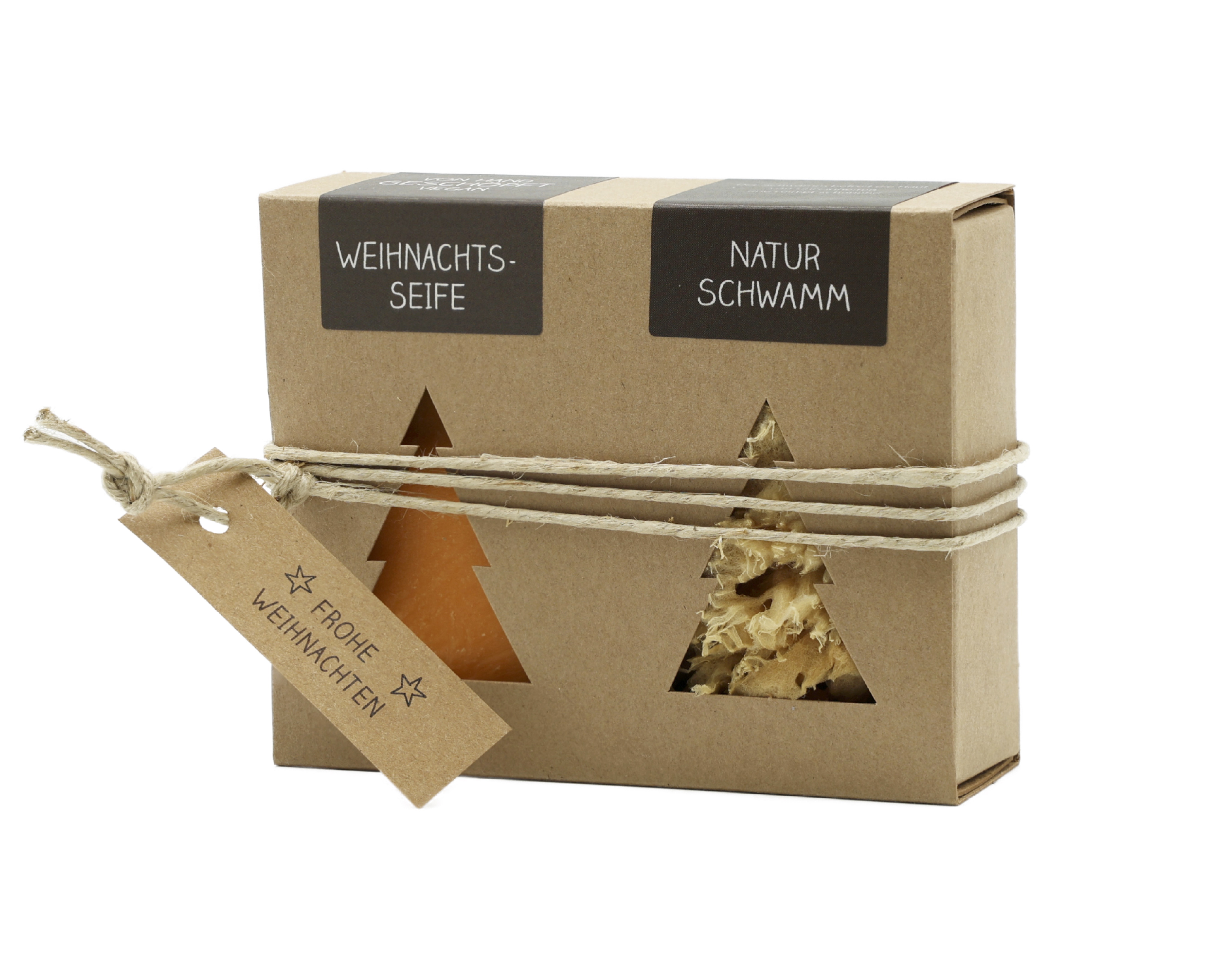 Geschenkkarton mit 100g Seife + Naturschwamm