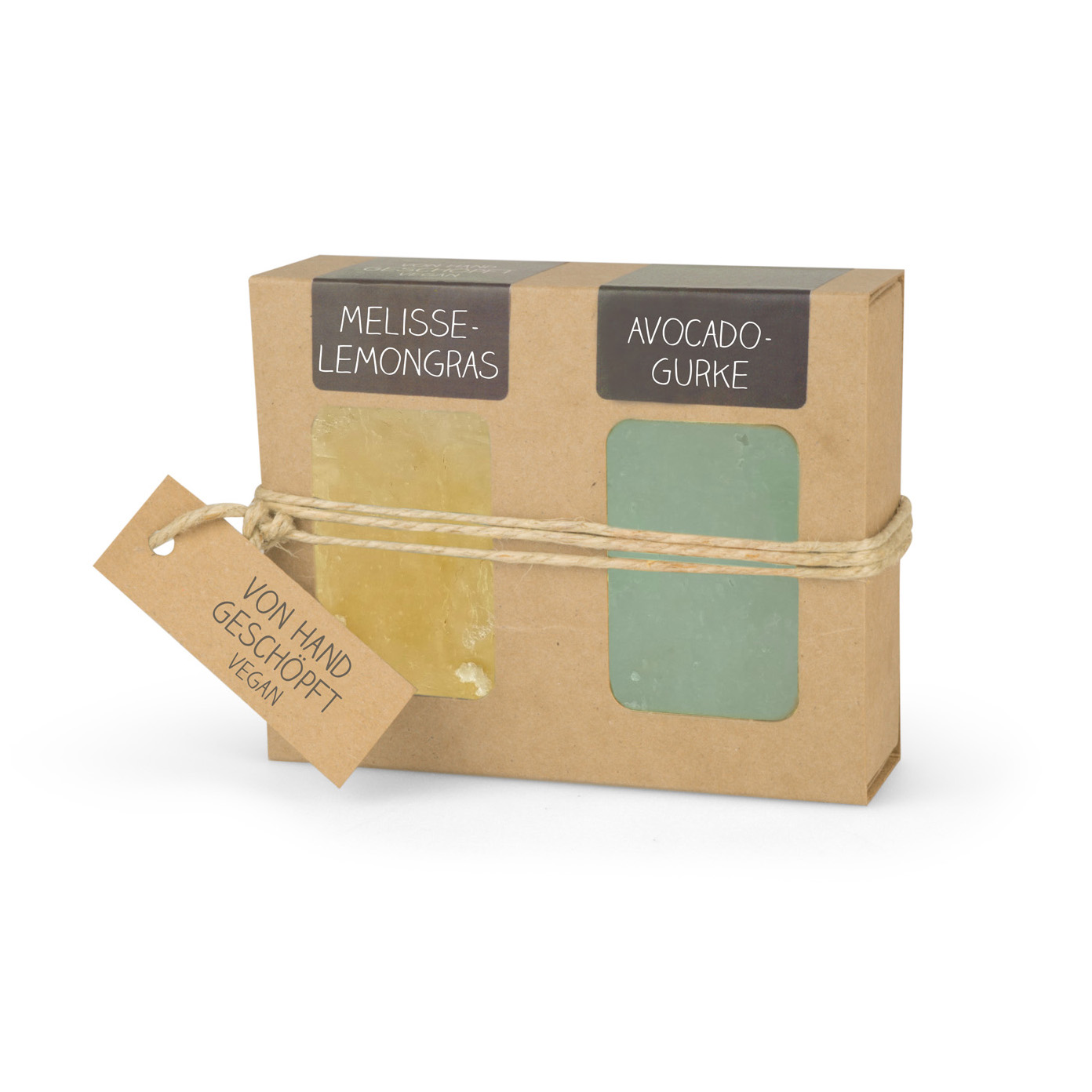 0753-Melisse-Lemongras_Avocado-Gurke Geschenkkarton mit 2 Seifen (2 x 100g: Melisse-Lemongras und Avocado-Gurke)